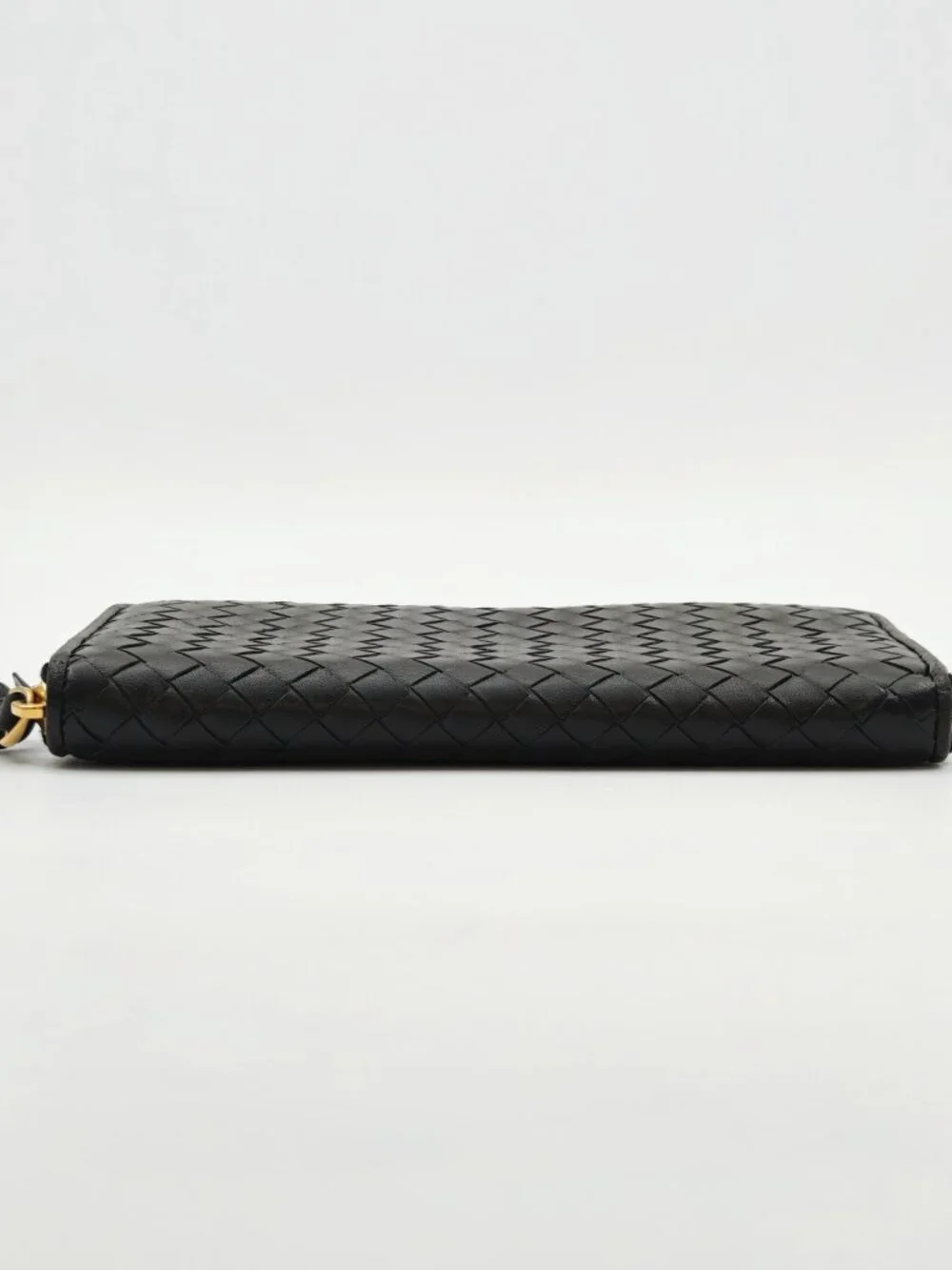 Bottega Veneta Intrecciato Zip Around Long Wallet Black Leather Auth Italy